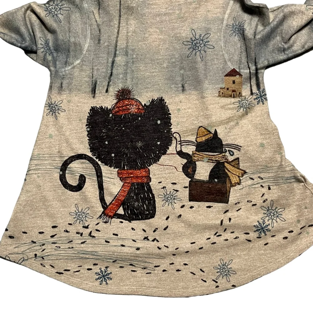 Cat Print Women's Sweater - Picture 5 of 8